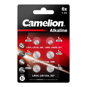 CAMELION Set di batterie a bottone alcaline AG, 6 pezzi (1xAG3, 1xAG4, 2xAG10, 2xAG13)
